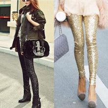 3 Colors Women Fashion Sequin Stretchy Leggings Bling Paillette Slim Legging Pencil Pants NW