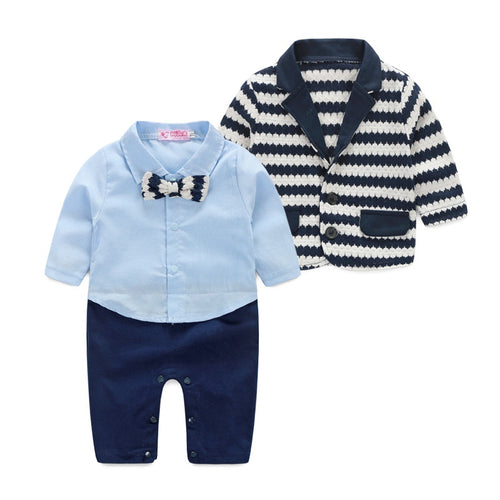3PCS Kids Baby Boy Cotton Striped Bowtie Romper Outwear Outfit Clothes Set 0-4Y NW