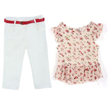 3Pcs Baby Girls Short Sleeve T-shirt Pants Belt Set Clothes Kids Outfits NW