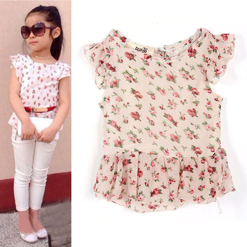 3Pcs Baby Girls Short Sleeve T-shirt Pants Belt Set Clothes Kids Outfits NW
