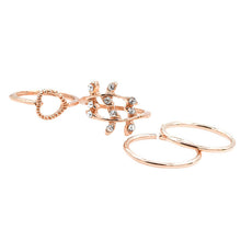 4PCS Set Cute Heart-shaped Simulated Diamond Leaves Rings Urban Crystal Plain Above Knuckle Ring Band Midi Ring Gold Silver NW