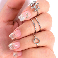 4PCS Set Cute Heart-shaped Simulated Diamond Leaves Rings Urban Crystal Plain Above Knuckle Ring Band Midi Ring Gold Silver NW