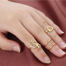 4PCS Set Cute Heart-shaped Simulated Diamond Leaves Rings Urban Crystal Plain Above Knuckle Ring Band Midi Ring Gold Silver NW