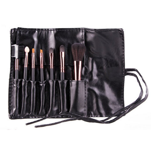 7pcs set Makeup Blush Eyeshadow Lip Brush Cosmetic Brushes Set Kit Leather Case Beauty NW