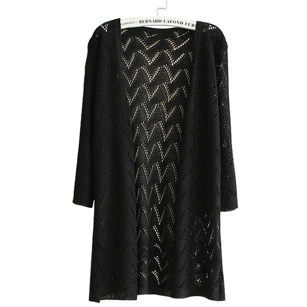 9 Colors Women Wave Stripe Casual Long Sleeve Cardigan Knit Sweater Coat Outwear Open Stitch NW