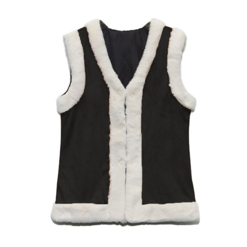 Women Flocking Faux Fur Sleeveless Vest Jacket Feminino Leather Patchwork Warm Waistcoat Colete Coats Outwear NW