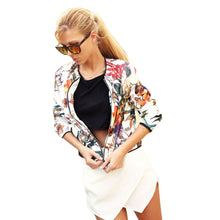 Women Girls Slim Flower Pattern Long Sleeve Collarless Zipper Short Jacket CoatHG NW