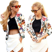 Women Girls Slim Flower Pattern Long Sleeve Collarless Zipper Short Jacket CoatHG NW