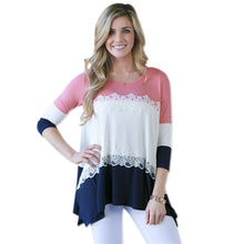 Women Lady Long Sleeve Loose Blouse Lace Flower Pattern Cotton Tops S-XL NW