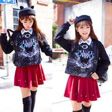 Women Long Sleeve Pullover Casual Cat Pattern Blouses Sweatshirts Tops NW