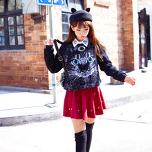 Women Long Sleeve Pullover Casual Cat Pattern Blouses Sweatshirts Tops NW