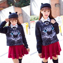 Women Long Sleeve Pullover Casual Cat Pattern Blouses Sweatshirts Tops NW
