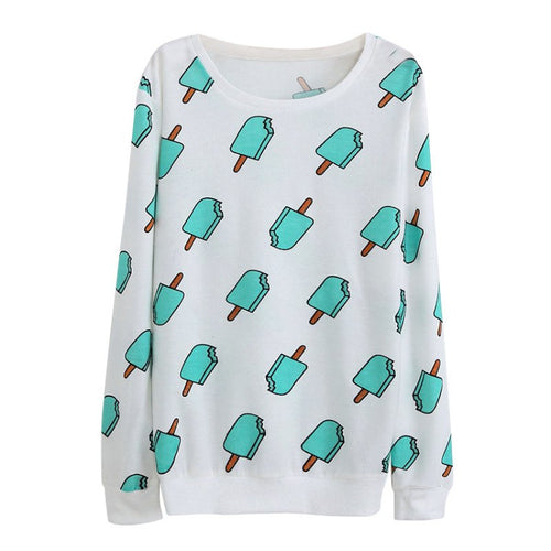 Women casual fitness Suits Thin Cotton Hoodies Animal Ice Cream Dog Print Cute Loose Pullovers Sweatshirts Tracksuit NW