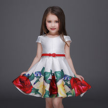 Baby Girl Dress W Belt Kids Flower Printed Short Sleeve Ball Gown Dresses Clothes NW