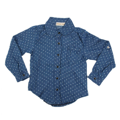 Baby Girl Kid Denim Shirt Long Sleeve Polka Dots Blue Cowboy Lapel Blouse 2-7Y NW