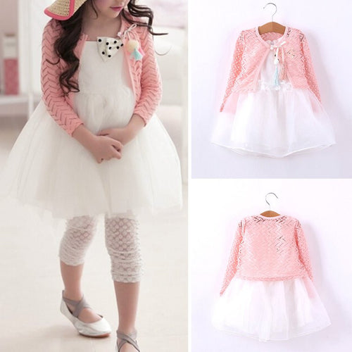 Baby Girl Party Pageant One Piece Tulle Dress Long Sleeve Floral Bow Coat Clothing Set NW
