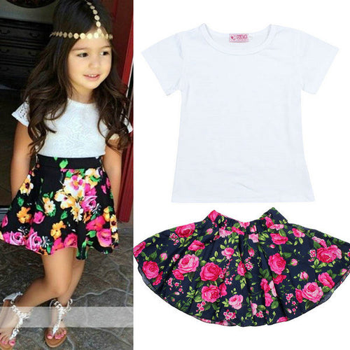 Baby Girl Set T shirt Flower Skirt 2pcs Dress Toddler Child Floral Skirt NW