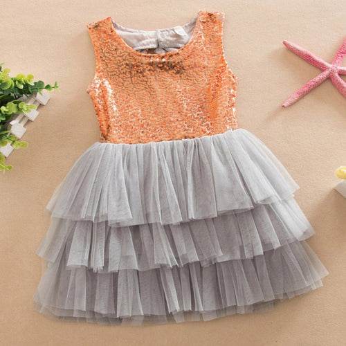 Baby Girl Layered Tutu Dress Kids Sleeveless Hollow Out Back Bow Sequined Dresses Children Clothing NW