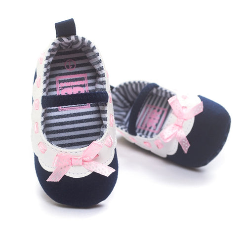 Baby Girls Bowknot Princess Crib Shoe Anti-Slip First Walkers 11 12 13 Soft Soled Shoes NW