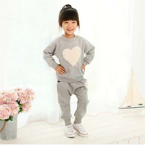 Baby Girls Clothing Sets Kids Long Sleeve Tops T-shirts Pants Heart Outffits Homewear Clothes Set NW