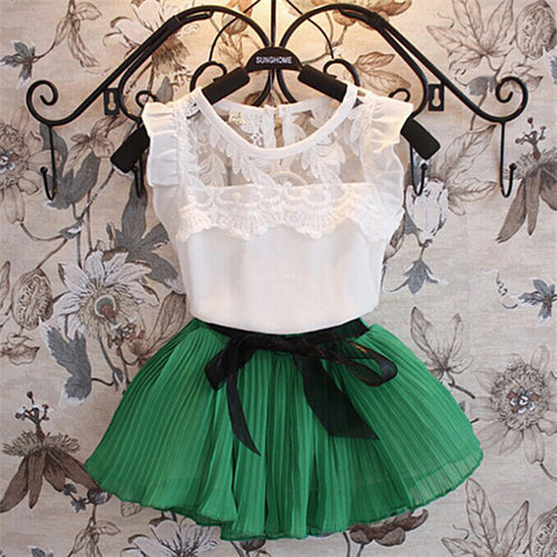 Baby Girls Kids Clothing Sets Chiffon Floral T-shirt Bow Skirts Set Party Tutu Dress 2-6Y Clothes NW