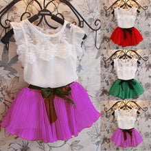 Baby Girls Kids Clothing Sets Chiffon Floral T-shirt Bow Skirts Set Party Tutu Dress 2-6Y Clothes NW