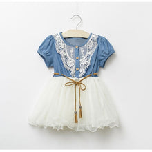 Baby Girls One piece Dress Lace Button Belt Short Sleeve Clothes Dresses NW