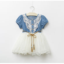 Baby Girls One piece Dress Lace Button Belt Short Sleeve Clothes Dresses NW