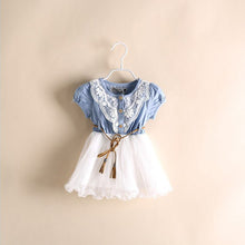 Baby Girls One piece Dress Lace Button Belt Short Sleeve Clothes Dresses NW
