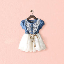 Baby Girls One piece Dress Lace Button Belt Short Sleeve Clothes Dresses NW