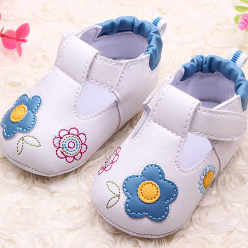 Baby Infant Girl Embroidery Flower PU Leather Shoes Toddler Soft Sole Crib Shoes NW