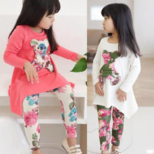 Baby Kids Girls Clothing Sets Long Sleeve Irregular Hem Bear T Shirt Flower Pants Outfits Set 2-7Y NW