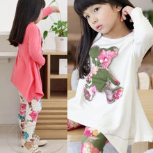 Baby Kids Girls Clothing Sets Long Sleeve Irregular Hem Bear T Shirt Flower Pants Outfits Set 2-7Y NW