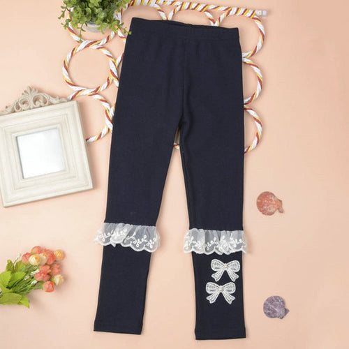 Baby Kids Girls Cotton Leggings Lace Bowknot Stretch Pants Trousers 2-7Y NW