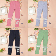 Baby Kids Girls Cotton Leggings Lace Bowknot Stretch Pants Trousers 2-7Y NW