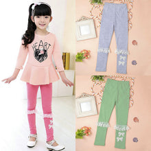 Baby Kids Girls Cotton Leggings Lace Bowknot Stretch Pants Trousers 2-7Y NW