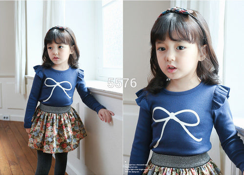 Baby Kids Girls Long Sleeve Cotton Shirt Big Bow Ruffle Sleeve T-shirt Tops 2-7YFree ping NW