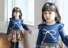 Baby Kids Girls Long Sleeve Cotton Shirt Big Bow Ruffle Sleeve T-shirt Tops 2-7YFree ping NW