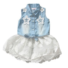 Baby Kids Girls Princess Floral Chiffon Dress Sleeveless Demin Tops Tutu Skirt Clothing Sets NW