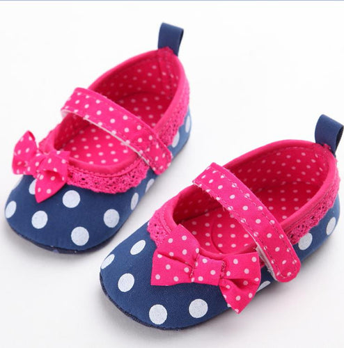Baby Toddler Girls Cotton Shoes Palka Dot Bowknot Non-Slip Soft Sole Princess First Walkers ytm NW