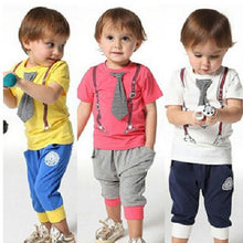 Baby set outfits Boy Kids Cotton Short Sleeve Tops Tie Print Cloths T Shirt Short Pants NW