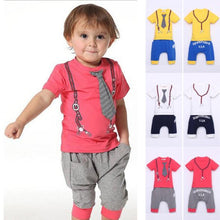 Baby set outfits Boy Kids Cotton Short Sleeve Tops Tie Print Cloths T Shirt Short Pants NW