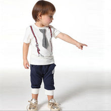 Baby set outfits Boy Kids Cotton Short Sleeve Tops Tie Print Cloths T Shirt Short Pants NW