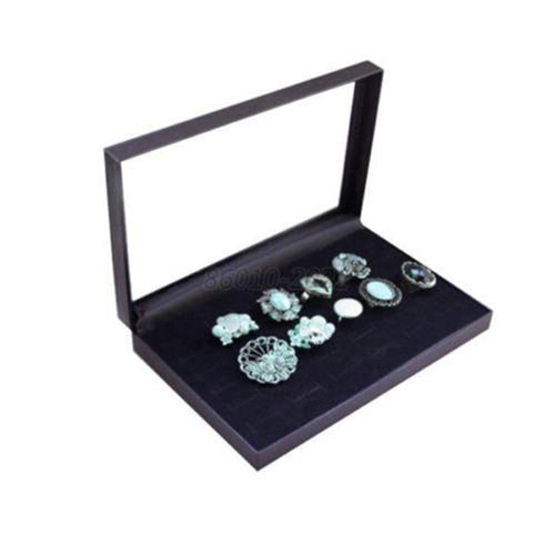 Black 36 Slots Velvet Rings Jewelry Showcase Display Case Storage Box Holder NW