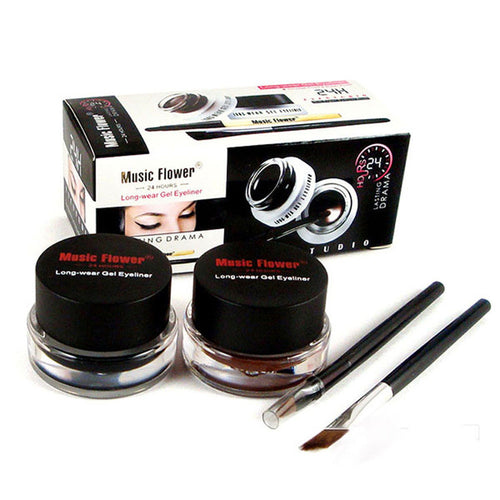 Black Brown 2in1 Waterproof Eye Liner Gel Eyeliner Shadow Cosmetic Makeup Brush Sets NW