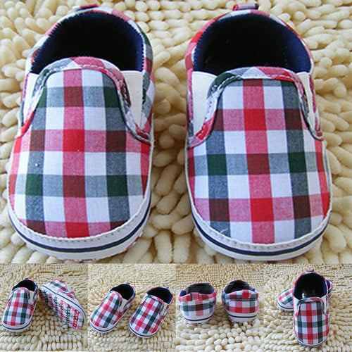 Boy Kids Slip-On Plaid Toddler Shoes Soft Sole Crib Shoes Infant Baby Prewalkers NW
