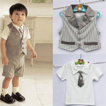 Boys Kids Gentleman Set 4pcs T Shirt Vest Tie Pant Outfits Baby Clothes Age 0-3Y NW