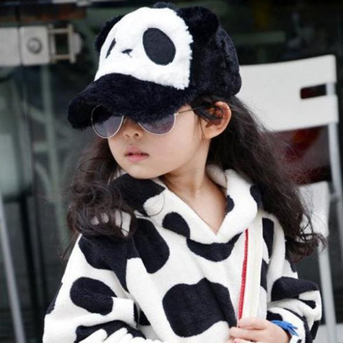 Brand New New Unisex Kids Girls Boys Panda Pattern Baseball Hat Plush Flat Cap 2-6Y NW