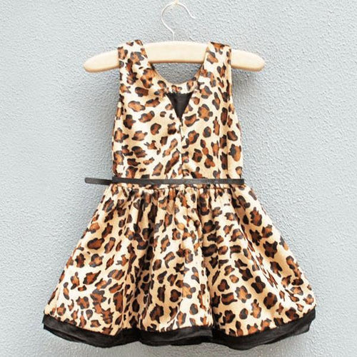 Brand New Princess Girl Leopard Dress Belt Sleeveless Sundress Party Dress 2-7Y NW