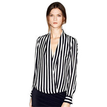 Casual Women Black White Striped Chiffon Blouse Tops Long Sleeve Shirts S M L NW